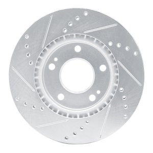 Kia Forte5 Brake Rotor (1) - Front Right - R1 Concepts - Drilled & Slotted - Silver - `10-`13